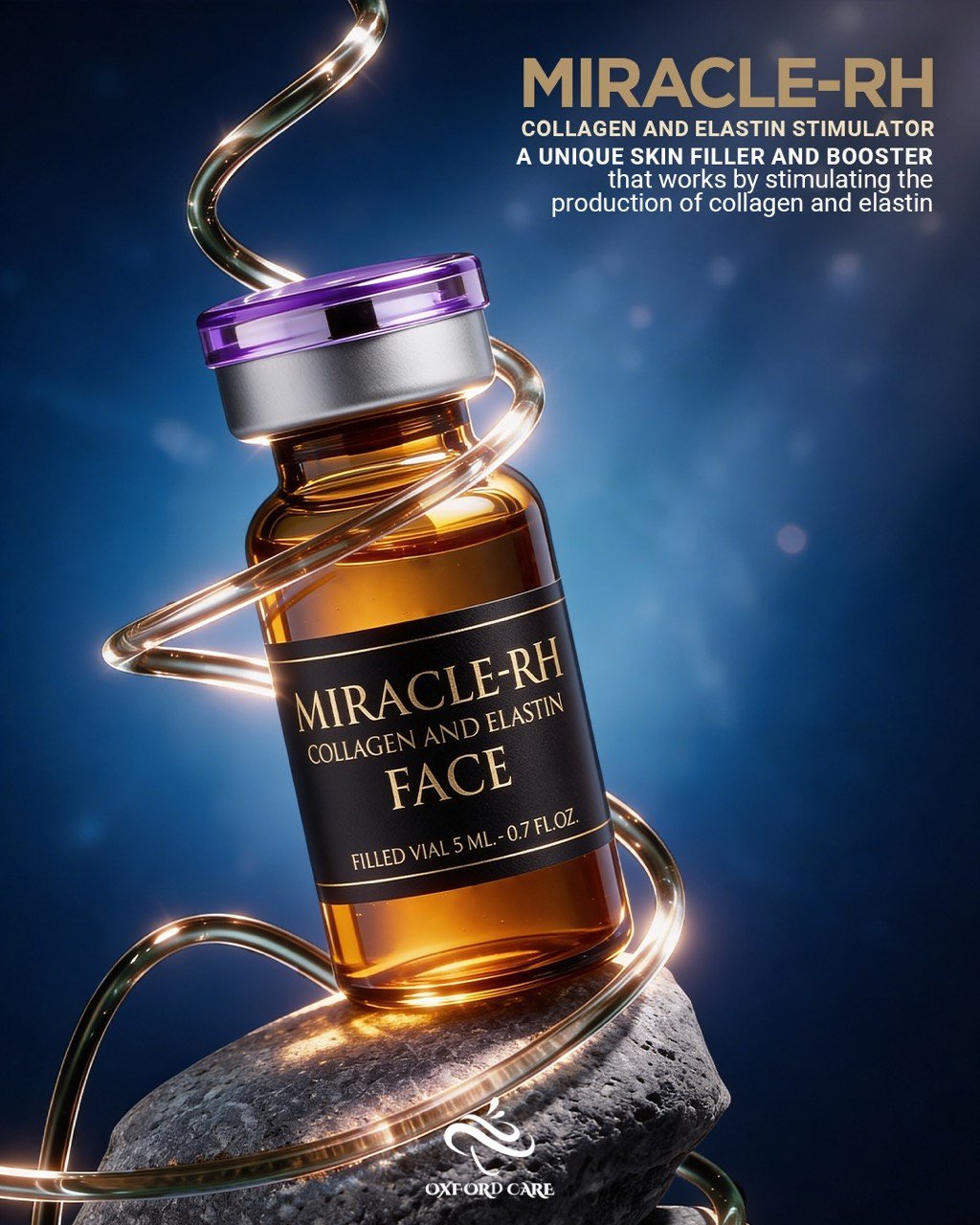 MIRACLE-RH vial with golden bioactive bubbles